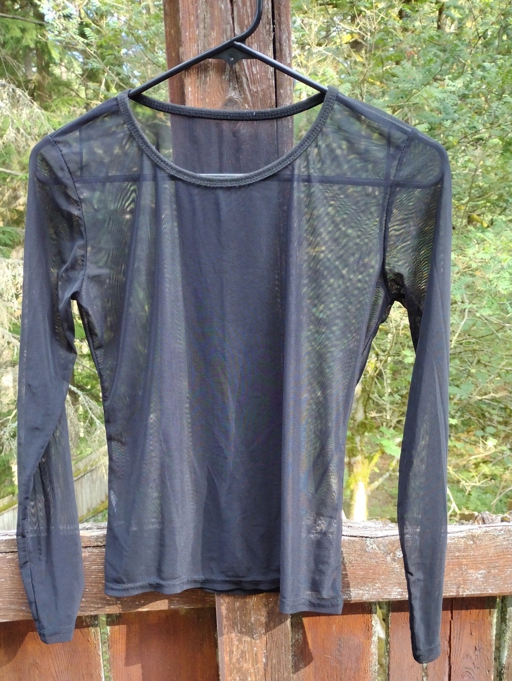 Size S,Black Sheer Long-Sleeve Mesh Top - Brand Unknown